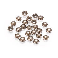 Tibetan Style Alloy Bead Caps, 5-Petal, Lead Free & Cadmium Free & Nickel Free, Antique Bronze, about 6.5mm long, 6.5mm wide, 2mm thick, hole: 2mm(X-K0PCP072)