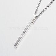 304 Stainless Steel Cubic Zirconia Pendant Necklaces, Bar/Stick, Stainless Steel Color, 17.7 inch(45cm)(NJEW-P167-24P)