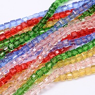 Faceted Cube Transparent Glass Beads Strands, Mixed Color, 5.5x5.5x5.5mm, Hole: 1mm, about 94pcs/strand, 20.4 inch(EGLA-E041-5mm-D)