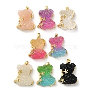 Rack Plating Brass Resin Cubic Zirconia Pendants, Long-Lasting Plated, Lead Free & Cadmium Free, Real 18K Gold Plated, Bear, Mixed Color, 24x20.5x12mm, Hole: 4.5x2.8mm(KK-K274-04G)