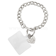 Alloy Phone Hand Strap Chains with Heart Charm, Wrist Straps Anti-lost Phone Rope for Women, with PVC Plastic Cell Phone Lanyard Tether, Antique Silver & Platinum, 32.2cm(DIY-WH0430-030A)