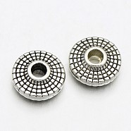 Tibetan Style Alloy Spacer Beads, Flat Round, Antique Silver, 8x3mm, Hole: 2mm(PALLOY-E398-02AS)