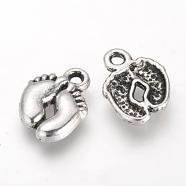 Tibetan Style Alloy Charms, Cadmium Free & Lead Free, Baby Feet, Antique Silver, 14x10x2mm, Hole: 2mm, about 1600pcs/1000g(TIBE-Q070-15AS-RS)