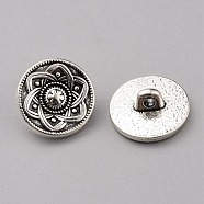 1-Hole Alloy Shank Buttons, Flat Round, Antique Silver, Flower Pattern, 15x6.5mm, Hole: 2.5mm(BUTT-WH0020-22A)