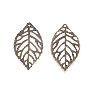 Iron Filigree Joiners Pendants, Etched Metal Embellishments, Leaf, Antique Bronze, 23.5x13.5x0.2mm(IFIN-N011-08AB)