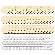 50Pcs Undyed Unfinished Wood Connector Charms, Flat Round Links with 100Pcs Brass Jump Rings, Blanched Almond, Links: 30x2.5mm, Hole: 2.5mm, Rings: 12x1.2mm, Inner Diameter: 9.6mm(WOOD-FS0001-11)