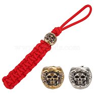 2Pcs 2 Colors Brass EDC European Beads, Parachute String Beads, Large Hole Beads, for Knife Lanyard Keychain Bracelet, Skull, Raw(Unplated), 19x17x18mm, 1pc/color(FIND-NB0004-99)
