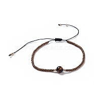 Nylon Thread Braided Beads Bracelets, with Seed Beads and Natural Tiger Eye, 1-3/4 inch~3-1/8 inch(4.5~8cm)(BJEW-JB04346-02)