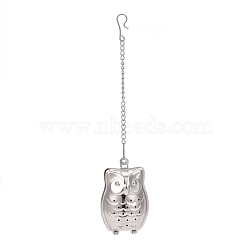 304 Stainless Steel Tea Infuser, Owl with Chain Hook, Tea Ball Strainer Infusers, Stainless Steel Color, 170mm(AJEW-D048-04P)