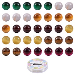 DIY Bracelet Making Kits, 33Pcs 10mm Natural Tiger Eye & Hawk's Eye Beads, Elastic Thread, Mixed Color, 10mm, Hole: 1mm,  Beads:33pcs(DIY-SZ0003-58)