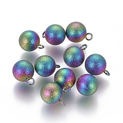Ion Plating(IP) 304 Stainless Steel Charms, Textured, Round, Rainbow Color, 10.5x8mm, Hole: 1.6mm(STAS-F225-19B-M)