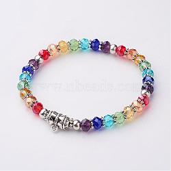 Glass Beaded Stretch Bracelets, with Tibetan Style Alloy Findings, Colorful, 53mm(BJEW-JB02347)