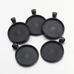 Electrophoresis Alloy Flat Round Pendant Cabochon Settings, Plain Edge Bezel Cups, Cadmium Free & Nickel Free & Lead Free, Black, Tray: 25mm, 36.5x28x3mm, Hole: 7x4mm(PALLOY-Q304-16-NR)