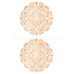 Olycraft Rubber Wood Carved Onlay Applique Craft, Unpainted Onlay Furniture Home Decoration, Flower, BurlyWood, 12x0.8cm(AJEW-OC0001-52B)
