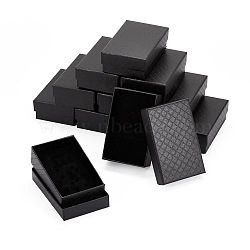 Rectangle Cardboard Paper Jewelry Box, Rhombus Print Jewelry Case with Sponge Inside, for Earring Packaging, Black, 8.1x5.1x2.6cm(CON-TAC0015-01F)