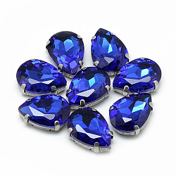 Sew on Rhinestone, Multi-strand Links, Glass Rhinestone, with 201 Stainless Steel Prong Settings, Garments Accessories, Faceted, teardrop, Royal Blue, 18x13x6.5mm, Hole: 0.8~1mm(RGLA-T035-13x18mm-11)