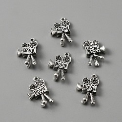 Tibetan Style Alloy Pendants,  Projection Machine with Word Movie, Antique Silver, 25x16x7mm, Hole: 1.6mm(FIND-CJC0009-58)