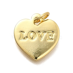 Brass Charms, Heart with Word Love Charm, Rack Plating, Cadmium Free & Lead Free, Long-Lasting Plated, with Loop, Real 18K Gold Plated, 13.5x12.5x1mm, Hole: 3.5mm(KK-S508-41G-02)