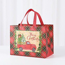 Christmas Theme Tartan Non-woven Fabric Gift Tote Bags with Handle, Rectangle, Red, Car, Unfold: 33x32x0.2cm, fold: 32x17.5x24cm(ABAG-G017-01B)