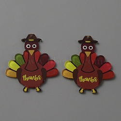 Thanksgiving Day Opaque Acrylic Big Pendants, Turkey with Word Thanks Charm, Colorful, 53x45x2.2mm, Hole: 1.5mm(SACR-WH0006-22C)