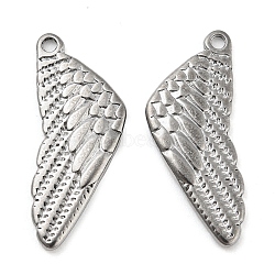 316 Stainless Steel Pendants, Wings Charm, Stainless Steel Color, 25x10x2mm, Hole: 1.4mm(STAS-B047-18P)