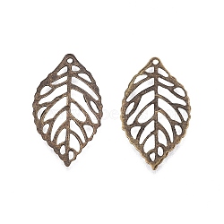 Iron Filigree Joiners Pendants, Etched Metal Embellishments, Leaf, Antique Bronze, 23.5x13.5x0.2mm(IFIN-N011-08AB)