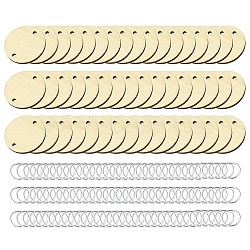 50Pcs Undyed Unfinished Wood Connector Charms, Flat Round Links with 100Pcs Brass Jump Rings, Blanched Almond, Links: 30x2.5mm, Hole: 2.5mm, Rings: 12x1.2mm, Inner Diameter: 9.6mm(WOOD-FS0001-11)