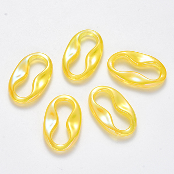 Transparent Acrylic Linking Rings, AB Color Plated, Imitation Gemstone Style, Oval, Yellow, 34.5x21x5.5mm, Inner Diameter: 26.5x9mm