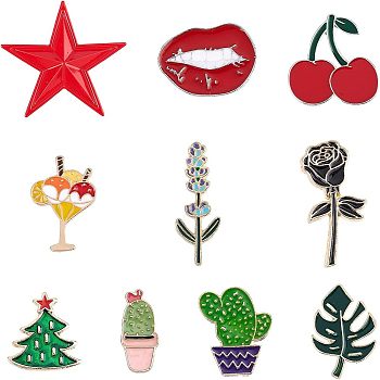 SUPERFINDINGS Alloy Enamel Brooches, Enamel Pin, with Brass Butterfly Clutches, Mixed Shapes, Light Gold, Cadmium Free & Nickel Free & Lead Free, Mixed Color, 10pcs/box