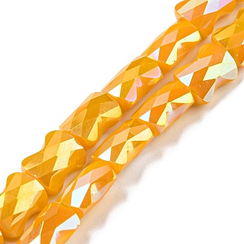 AB Color Plated Glass Beads Strands, Faceted Bamboo Stick, Orange, 8x6x4~4.5mm, Hole: 1.2mm, about 70pcs/strand, 21.57''(54.8cm)