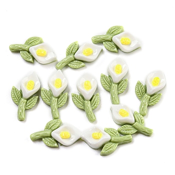 Luminous Opaque Epoxy Resin Decoden Cabochons, Glow in the Dark Flower, White, 11x6x3mm