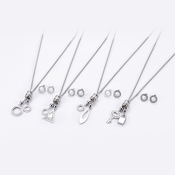 304 Stainless Steel Jewelry Sets, with Polymer Clay Rhinestone, Necklaces & Stud Earrings, Mixed Shapes, Crystal, Stainless Steel Color, 21.61 inch~22.55 inch(54.9~57.3cm), 14x2.6~2.8mm, Pin: 0.6~0.8mm