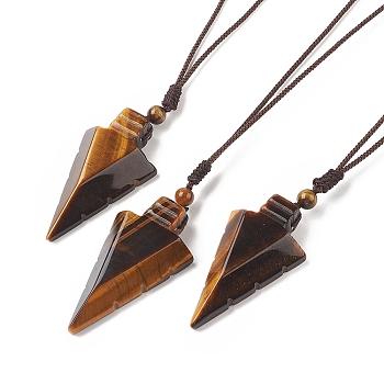 Natural Tiger Eye Arrow Pendant Necklace, Gemstone Jewelry for Women, 36.22 inch(92cm)