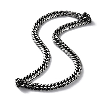 Ion Plating(IP) 304 Stainless Steel Cuban Link Chain Necklace, Antique Silver, 23.78 inch(60.4cm)