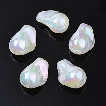 Rainbow Iridescent Plating Acrylic Beads, Glitter Beads, Teardrop, White, 21.5x20x11.5mm, Hole: 1.2~1.5mm
