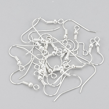 Iron Earring Hooks, Ear Wire, with Horizontal Loop, Nickel Free, Silver Color Plated, 17~19x0.8mm, Hole: 2mm, about 240pcs/50g