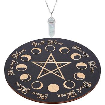 DIY Star Pattern Pendulum Board Dowsing Divination Making Kit, Including Natural Fluorite Bullet Pendants, Wood Pendulum Board, 304 Stainless Steel Cable Chain Necklaces, 3Pcs/set