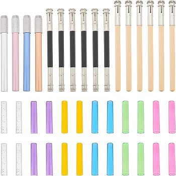 Drawing Pencil Accessories Kits, including 24Pcs Transparent Plastic Pencil Cap and 16Pcs Adjustable Pencil Extender Holder, Mixed Color, Holder: 124~130x8~12mm, Cap: 45x10mm