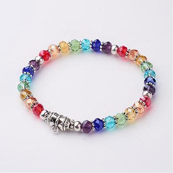 Glass Beaded Stretch Bracelets, with Tibetan Style Alloy Findings, Colorful, 53mm