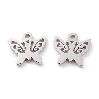 304 Stainless Steel Charms, Laser Cut, Butterfly, Stainless Steel Color, 11x11.5x1.5mm, Hole: 1.2mm