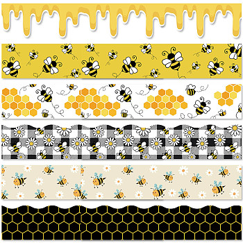 60pcs Coated Paper Border Decorative Stickers, Self Adhesive Planner Stickers for Journal, Scrapbooking, Bees, 350x75mm, 10 pcs/pattern
