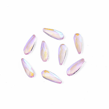 Glass Rhinestone Cabochons, Nail Art Decoration Accessories, Faceted, Teardrop, Pink, 6x2x1mm