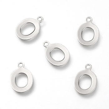 201 Stainless Steel Charms, Alphabet, Letter.O, 12x8.3x0.6mm, Hole: 1.4mm