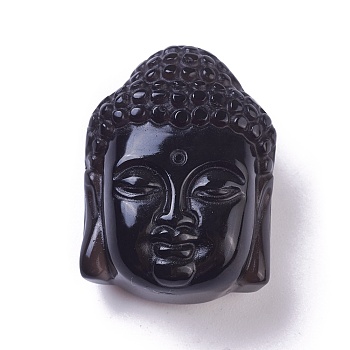 Natural Obsidian Pendants, Buddha Head, 33x24x16mm, Hole: 1.2mm