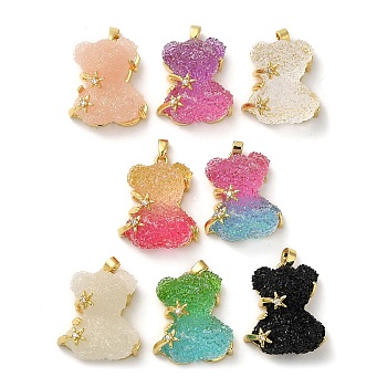 Rack Plating Brass Resin Cubic Zirconia Pendants, Long-Lasting Plated, Lead Free & Cadmium Free, Real 18K Gold Plated, Bear, Mixed Color, 24x20.5x12mm, Hole: 4.5x2.8mm