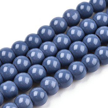 Painted Glass Bead Strands, Baking Paint, Round, Marine Blue, 4mm, Hole: 1.1~1.3mm, about 200pcs/strand, 31.4 inch