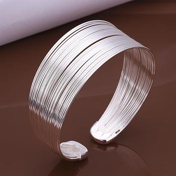 Classic Brass Cuff Bangles For Women, Silver Color Plated, 65mm