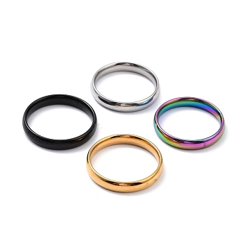 Ion Plating(IP) 304 Stainless Steel Simple Plain Band Finger Ring for Women, Mixed Color, US Size 9 1/4(19.1mm)