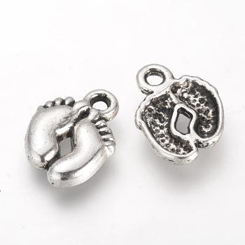 Tibetan Style Alloy Charms, Cadmium Free & Lead Free, Baby Feet, Antique Silver, 14x10x2mm, Hole: 2mm, about 1600pcs/1000g
