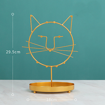 Iron Jewelry Stand Holder, Storage Stand for Ring Earring Necklace Bracelet, for Home Desktop Decoration, Cat Shape, 18x29.5cm
